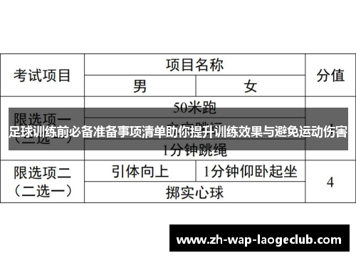 足球训练前必备准备事项清单助你提升训练效果与避免运动伤害
